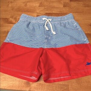 Southbound Boys Small red/ Blue White Striped Swim trunks, like NEW.
